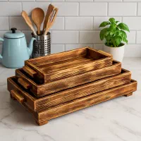 سینی چوبی ست سه تایی اردوخوری|ظروف سرو و پذیرایی|میبد, |دیوار