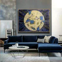 تابلو نقاشی تمام برجسته بهاری سرمه ای*طلایی