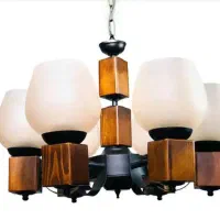 لوستر شیک چوب و فلز ، ۶ شاخه کاملا سالم و تمیز