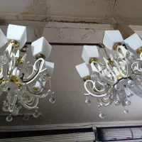 2عدد لوستر بزرگ مدل کلاسیک سفید ترکیب چوب و استیل