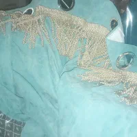 دستک پرده مخمل ابی فیروزه ای|پرده، رانر، رومیزی|مشهد, گلبرگ|دیوار