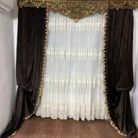پرده پذیرایی تور حریر با کتیبه و میله