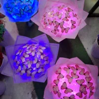 دسته پروانه های زیبا به همراه چراغ ال ای دی|گل مصنوعی|رشت, ساغری سازان|دیوار