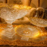 ظرف کریستال تمام تراش دور آب طلا درخشان کم نظیر