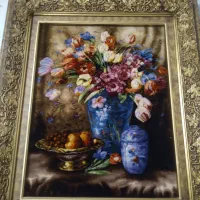 تابلو فرش گل برجسته بافت تبریز