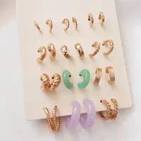 گوشواره نیم حلقه‌ای 12 جفتی چند رنگ