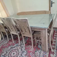 میز ناهار خوری۸نفره با شیشه وشش صندلی