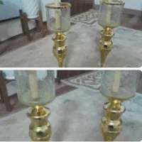 دوتا شمعدانی ساده شیک بدنه برنز شیشه کریستال