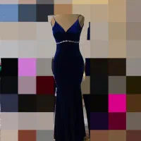 لباس مجلسی مخمل آبی کاربنی