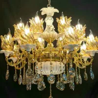 لوستر8+8شعله پرکار سرامیکی+ تماماً برنز+کارخانه