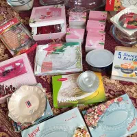 ظروف شیشهای پیرکس وچینی گل سرخی|ظروف سرو و پذیرایی|مرند, |دیوار