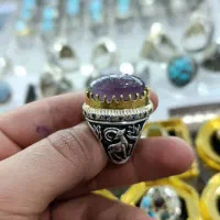 انگشتر نقره کلکسیونی قلمزنی با عقیق سوسنی حکاکی|بدلیجات|لنجان, |دیوار