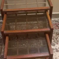 گل میز چوبی شیشه درحد نو  ومیز کوچک