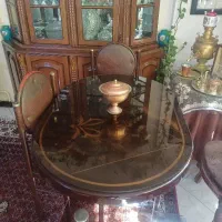 میز ناهارخوری فلز و چوب درحد به همراه شیشه ده میل