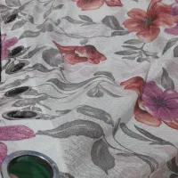 پرده پانچ طوسی گلدار پنج پنل دو تا|پرده، رانر، رومیزی|لاهیجان, کوی خزر|دیوار