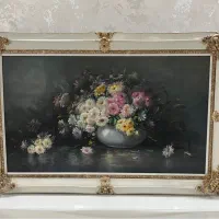 تابلو نقاشی رنگ روغن گل و گلدان