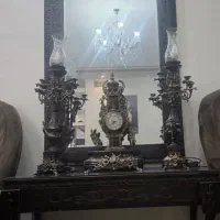 ایینه وشمعدان برنز سیاه قلم بسیار تمیز
