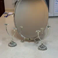 آینه و شمعدان مینیمال تمام برنج نقره ای