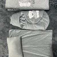 پتو و قنداق طوسی مخمل طرح خرسی نوزادی نو