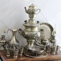 سماور ذغالی با سرویس کامل برنجی