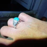 انگشتر نقره ۹۲۵ فیروزه نیشابوری مغز فیروزه