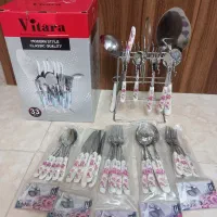 سرویس قاشق چنگال۳۳ پارچه دسته سرامیکی گلدار اکنبد