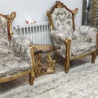 مبل سلطنتی 9نفره چوب گردو به همراه سه عسلی|مبلمان خانگی و میز عسلی|کرمانشاه, |دیوار