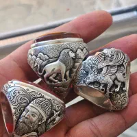 انگشتر نقره قلم زنی  حرفه ای برجسته کولیکسیونی