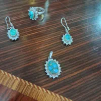 نیم ست نقره نگین فیروزه اصل