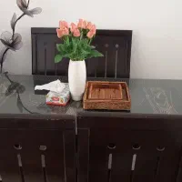 میز غذاخوری چوبی با شیشه متحرک و ۶ عدد صندلی|میز و صندلی غذاخوری|نوشهر, |دیوار