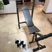 میز پرس ۷ کاره بدنسازی + هالتر+دمبل+ وزنه 25kg