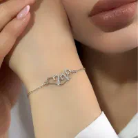 دستبند جواهر تمام نقره مدل قلب ۳تایی