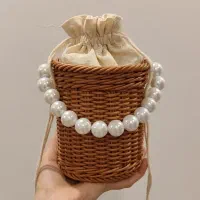 کیف حصیری دسته مرواریدی