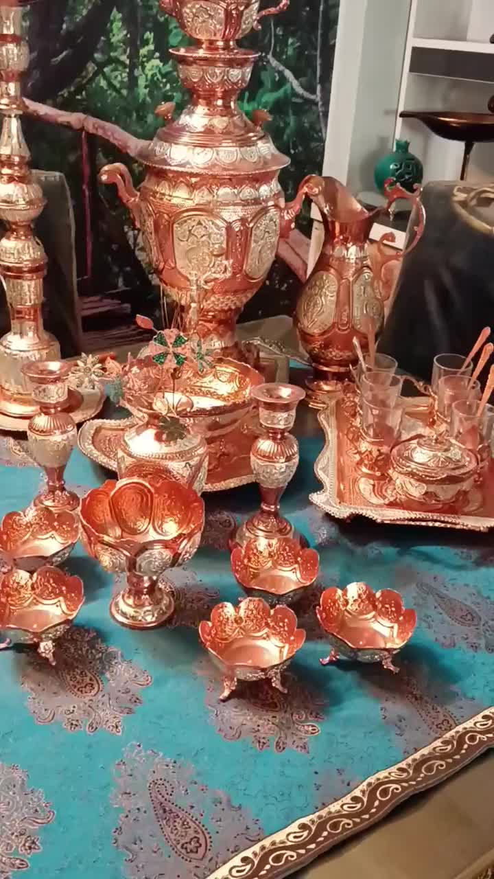ست کامل سماور مس و روکش نقره|سماور، چای‌ساز، قهوه‌ساز|تهران, ابوذر (منطقه ۱۵)|دیوار