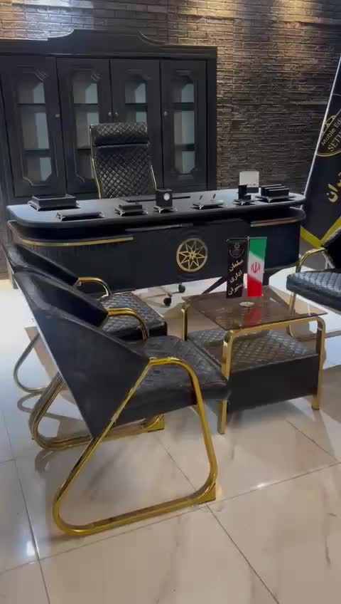 مبلمان اداری دسته طلایی چرم پارچه|دفتر کار|آبعلی, |دیوار