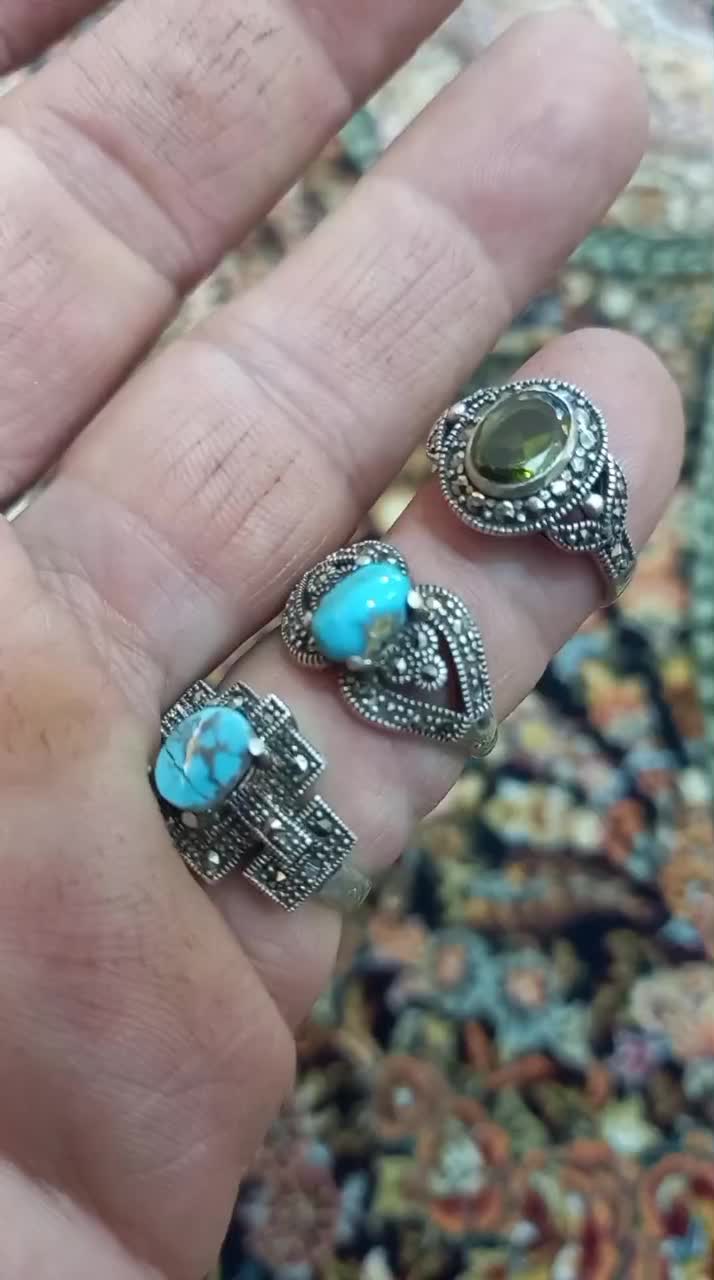 انگشتر زنانه فیروزه نیشابور و زبرجد|جواهرات|اهواز, فتح|دیوار