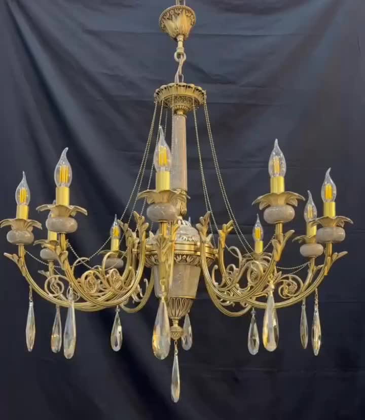 لوستر۱۰شاخه ده شعله دورینگ دار قطعه کامل برنج|لوستر و چراغ آویز|تهران, نعمتآباد|دیوار