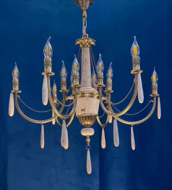 لوسترپرشین برنجی سنگی.۳+۷شعله برنج HK light.678|لوستر و چراغ آویز|تهران, نعمتآباد|دیوار