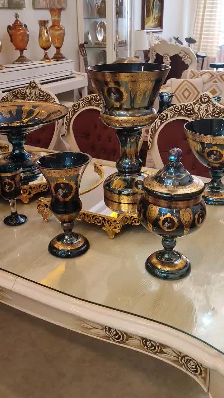 کریستال وارداتی طلاکوب ثابت رانر میوه خوری  مهاجرت|ظروف سرو و پذیرایی|قم, نخودی|دیوار
