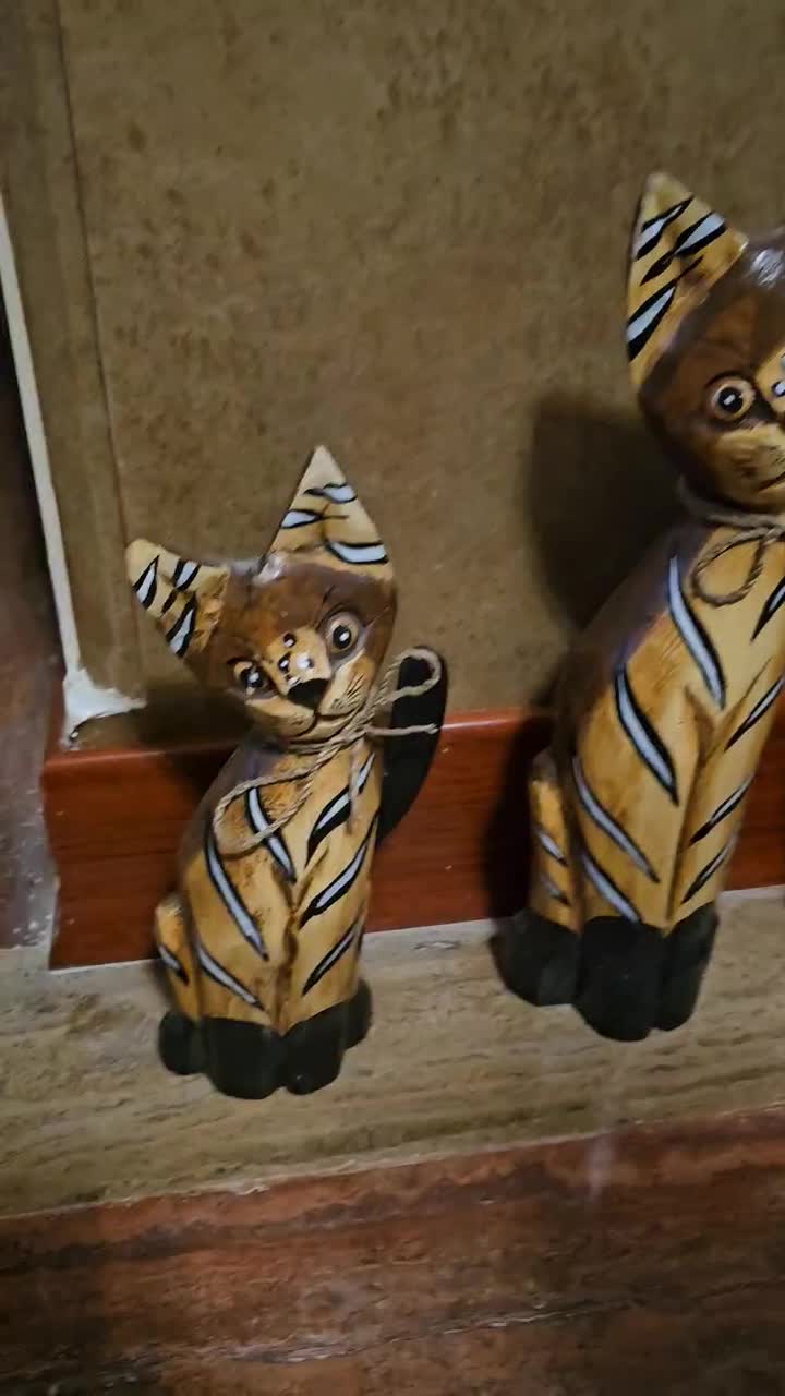 مجسمه چوبی سه تایی گربه|مجسمه، تندیس، ماکت|تهران, زعفرانیه|دیوار