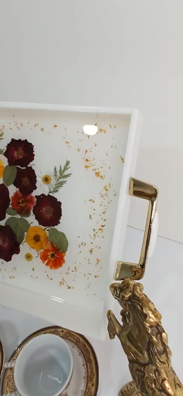 سینی تمام رزین لبه دار باغ گل|ظروف سرو و پذیرایی|رفسنجان, |دیوار