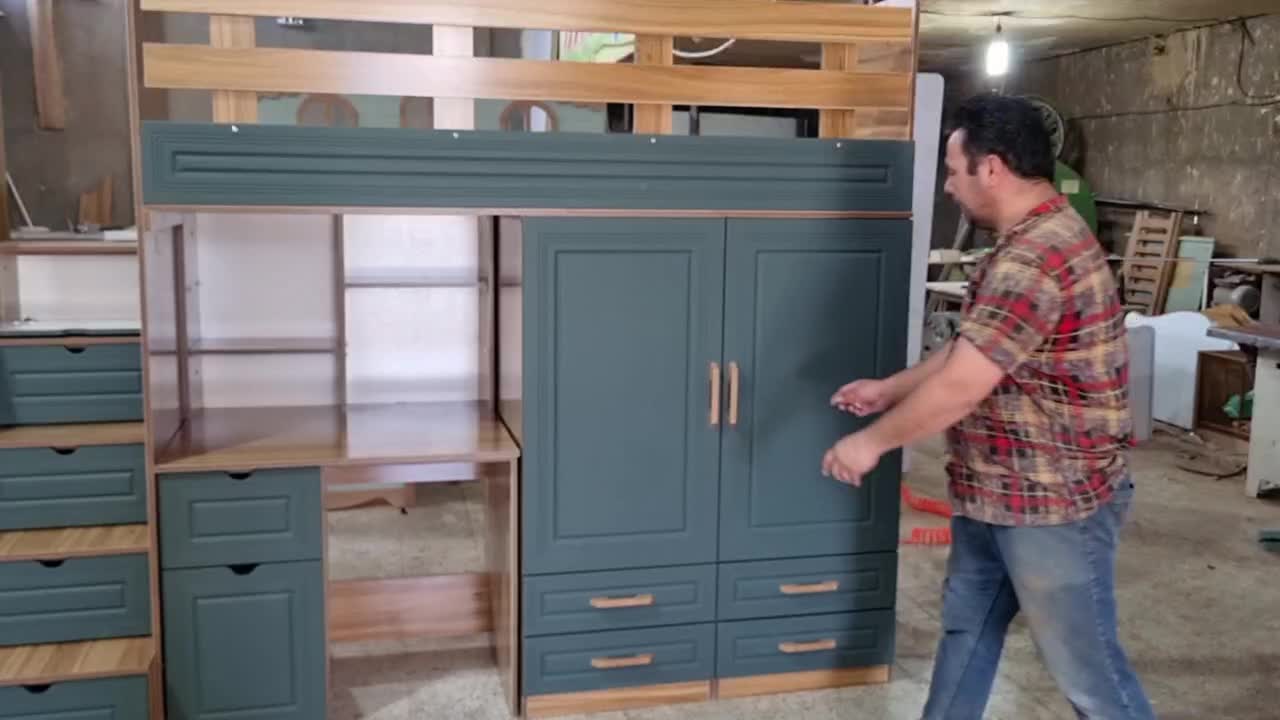 تخت دو طبقه سایز نوجوان طرح یک نفره وکیوم کمددار|تخت و سرویس خواب|مشهد, خلق آباد سفلی|دیوار
