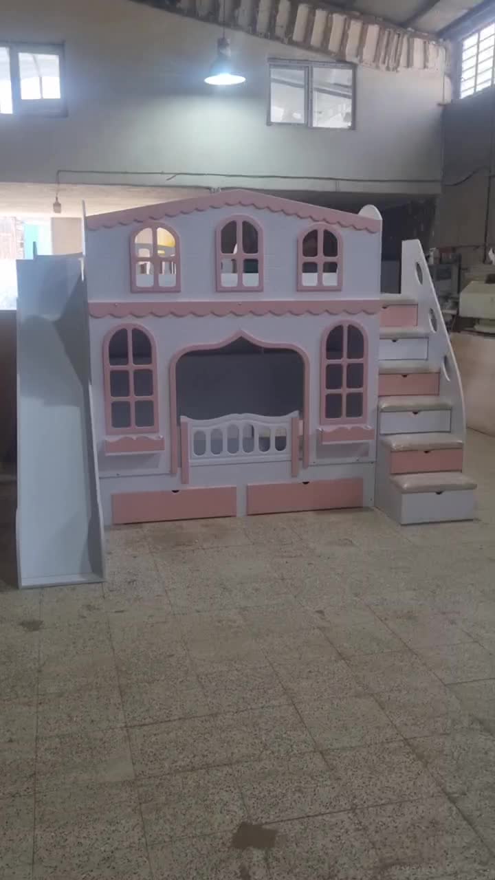 تخت دو طبقه سرسره دار سایز نوجوان مدل کلبه لمسه ای|تخت و سرویس خواب|مشهد, خلق آباد سفلی|دیوار