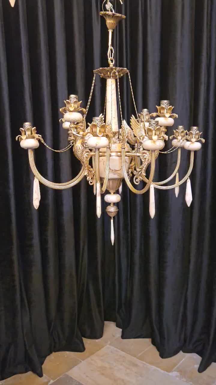 لوستر کلاسیک 12 شاخه فرشته برنج و سنگ|لوستر و چراغ آویز|تهران, کیانشهر|دیوار