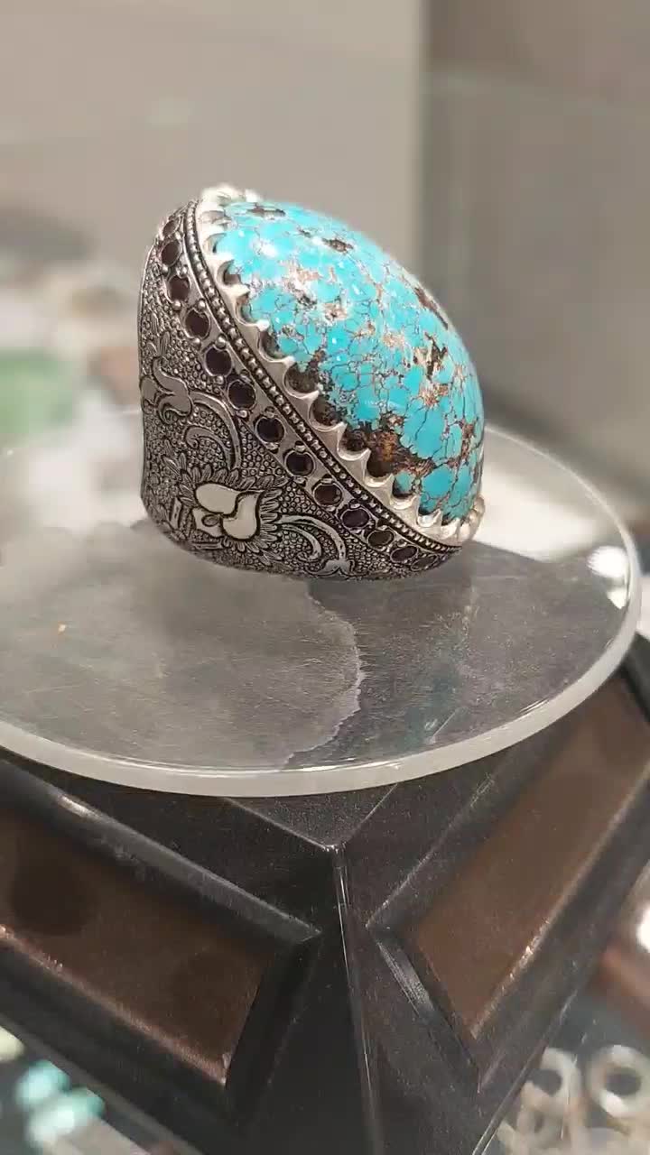 انگشتر فیروزه نیشابور غول پیکر مخراجکاری|جواهرات|میبد, |دیوار