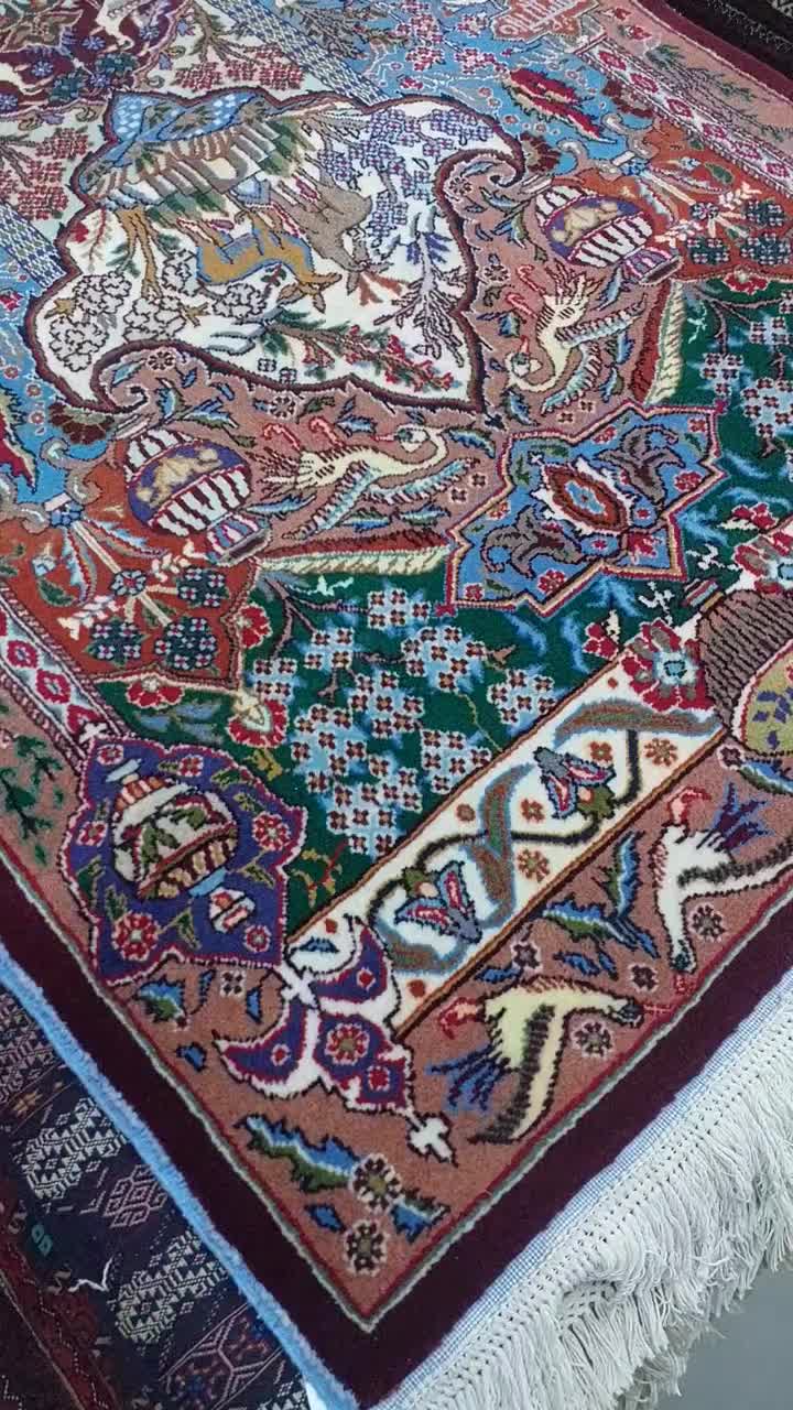 فرش دستباف (بساک) دوتا ۲ متری نقشه شکارگاه|فرش|مشکیندشت, |دیوار