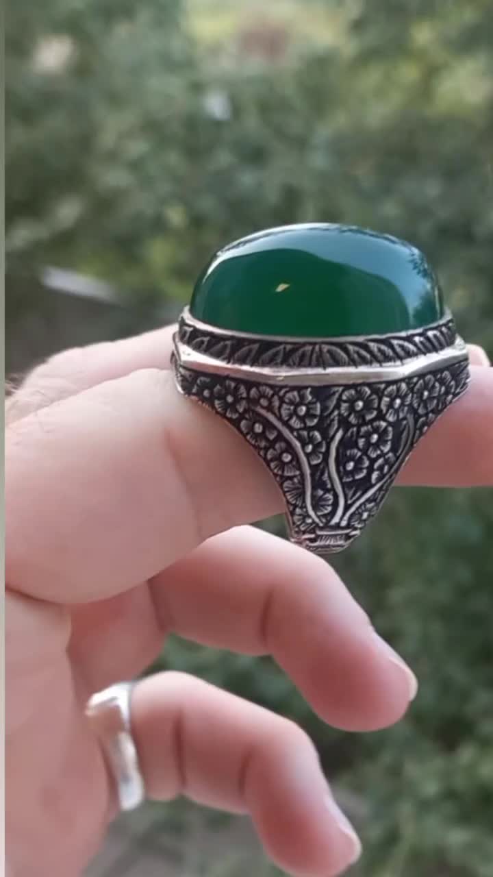 انگشتر عقیق سبز قلمزنی فاخر|جواهرات|تهران, امام حسین|دیوار