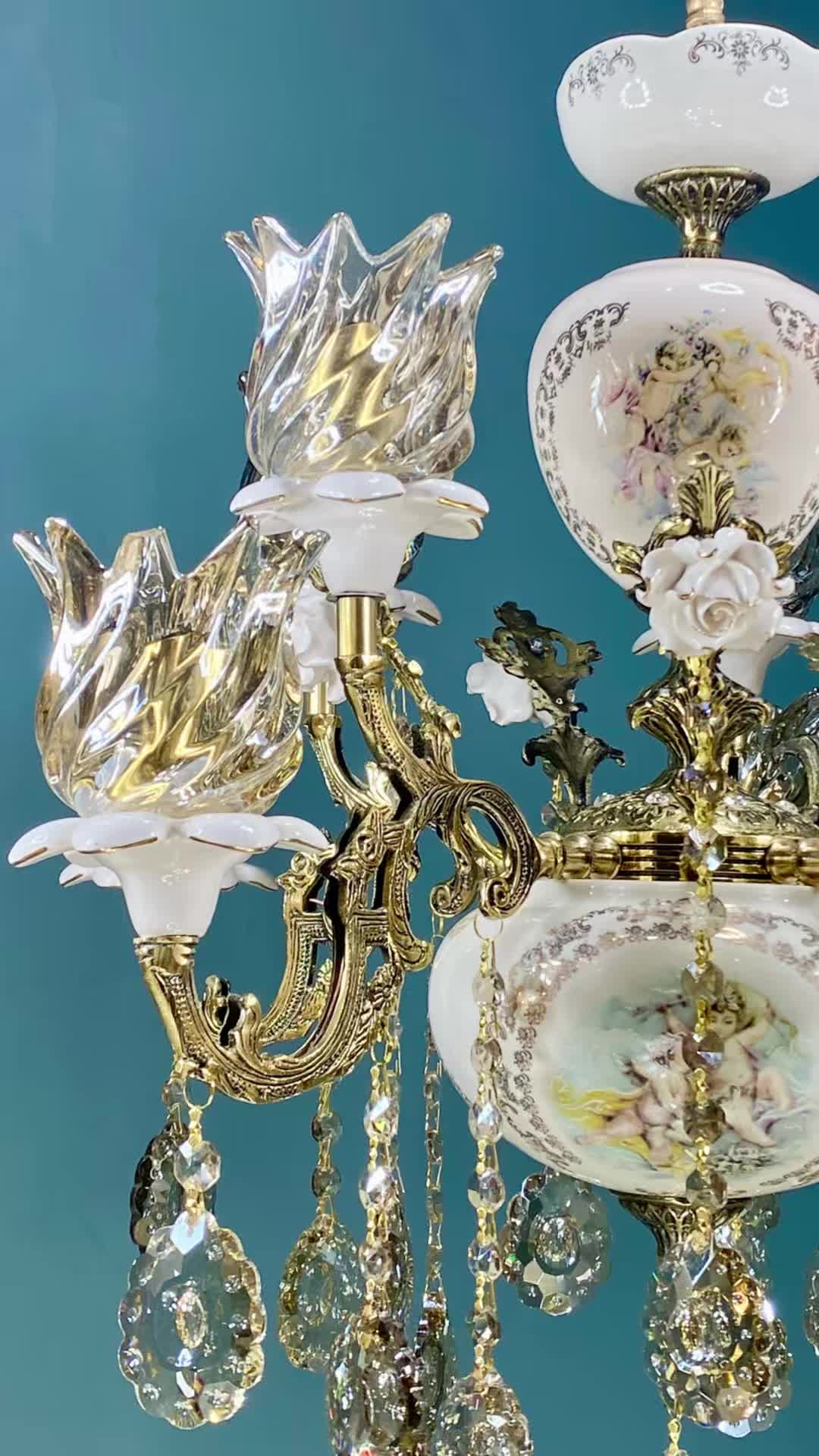 لوستر سرامیکی ده شعله گل رز طرح جدید به شرط برنج|لوستر و چراغ آویز|تهران, نعمتآباد|دیوار