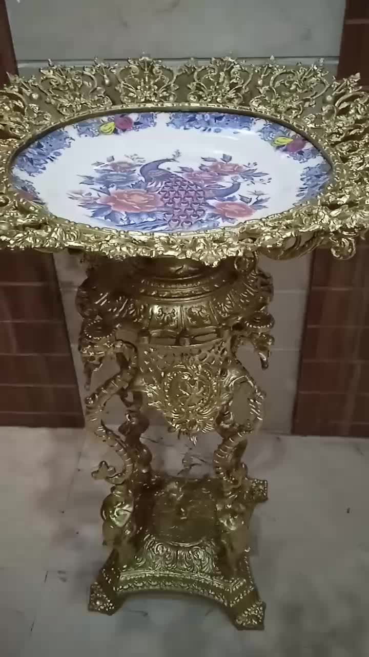 کنار سالنی میوه خوری برنجی برنز بابشقاب چینی قدیمی|ظروف سرو و پذیرایی|تهران, دریاچه شهدای خلیج فارس|دیوار