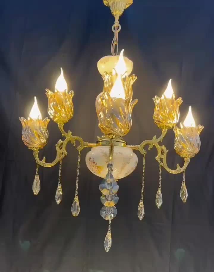 لوسترماهلین برنجی.سرامیکی/4+4/شعله برنجSby light99|لوستر و چراغ آویز|تهران, نعمتآباد|دیوار